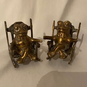 Brass Frog Figurines in Rocking Chairs  Set of 2 pair vintage